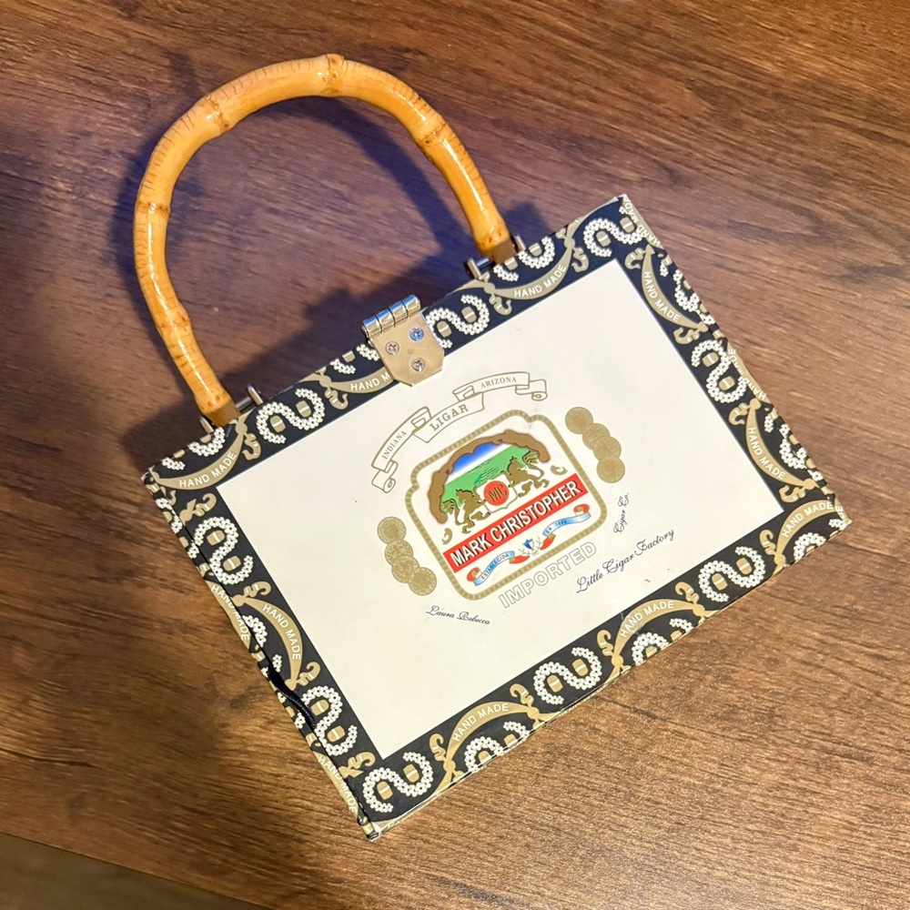 Vintage Mark Christopher Cigar Box Hand Bag with Bamboo Handle